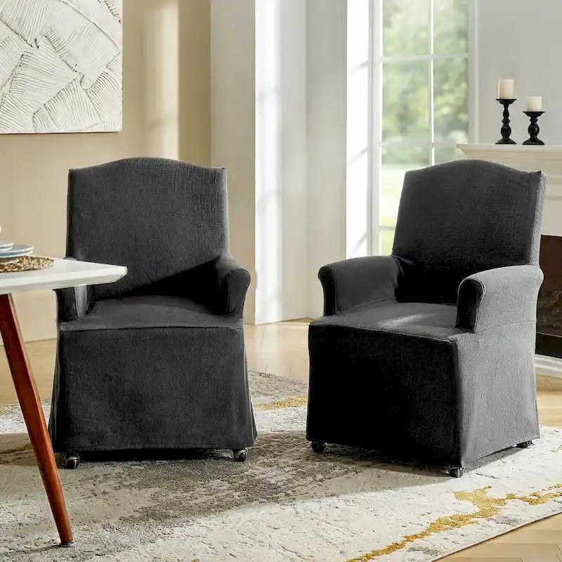 Alethea Upholstered Slipcover Arm Dining Chair with Soild Wood Legs Set of 2 by HULALA HOME 40