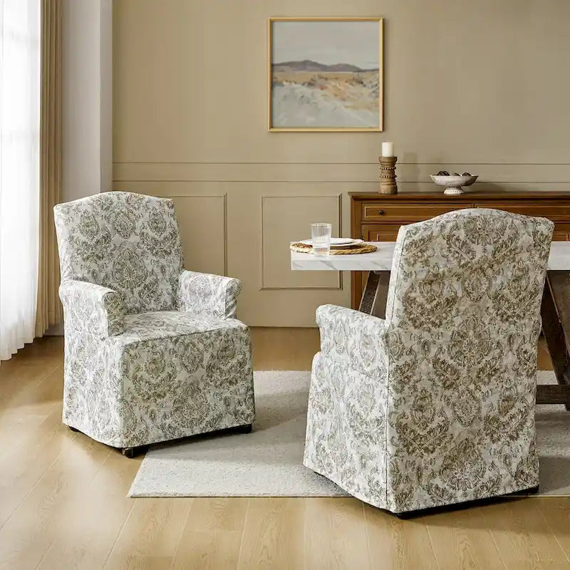 Alethea Upholstered Slipcover Arm Dining Chair with Soild Wood Legs Set of 2 by HULALA HOME 6