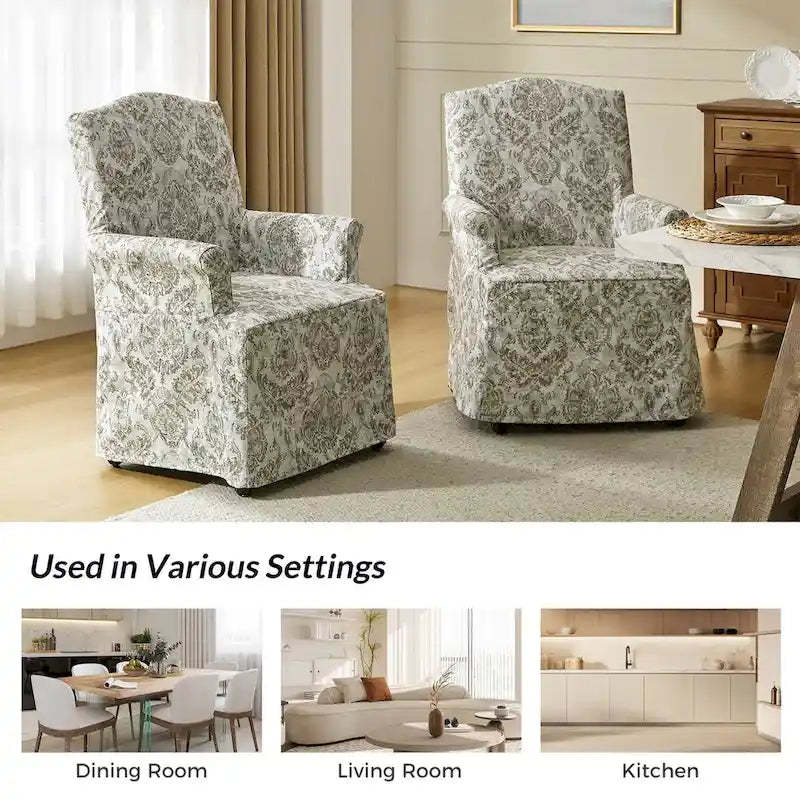 Alethea Upholstered Slipcover Arm Dining Chair with Soild Wood Legs Set of 2 by HULALA HOME 10