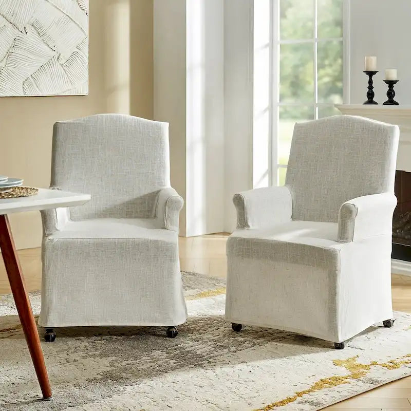 Alethea Upholstered Slipcover Arm Dining Chair with Soild Wood Legs Set of 2 by HULALA HOME 12