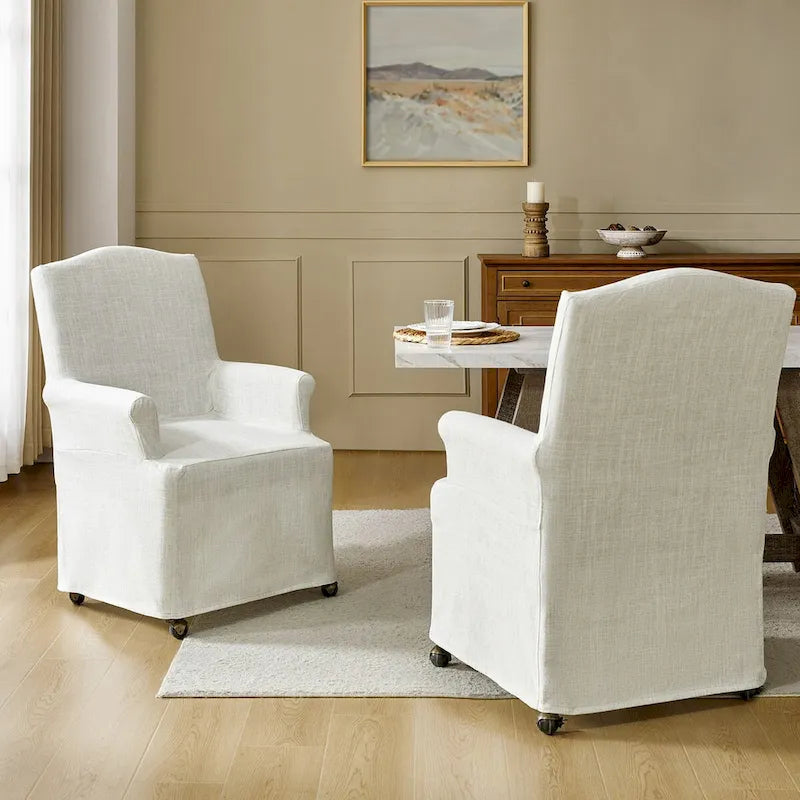 Alethea Upholstered Slipcover Arm Dining Chair with Soild Wood Legs Set of 2 by HULALA HOME 14