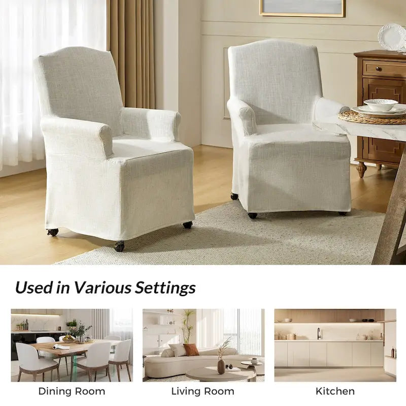 Alethea Upholstered Slipcover Arm Dining Chair with Soild Wood Legs Set of 2 by HULALA HOME 18