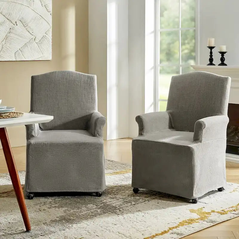 Alethea Upholstered Slipcover Arm Dining Chair with Soild Wood Legs Set of 2 by HULALA HOME 20