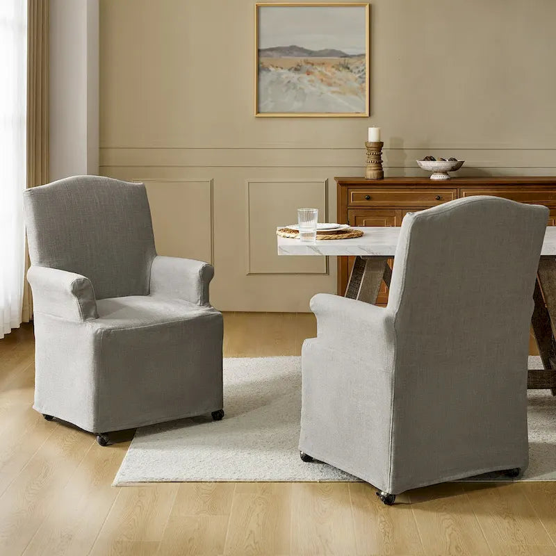 Alethea Upholstered Slipcover Arm Dining Chair with Soild Wood Legs Set of 2 by HULALA HOME 22
