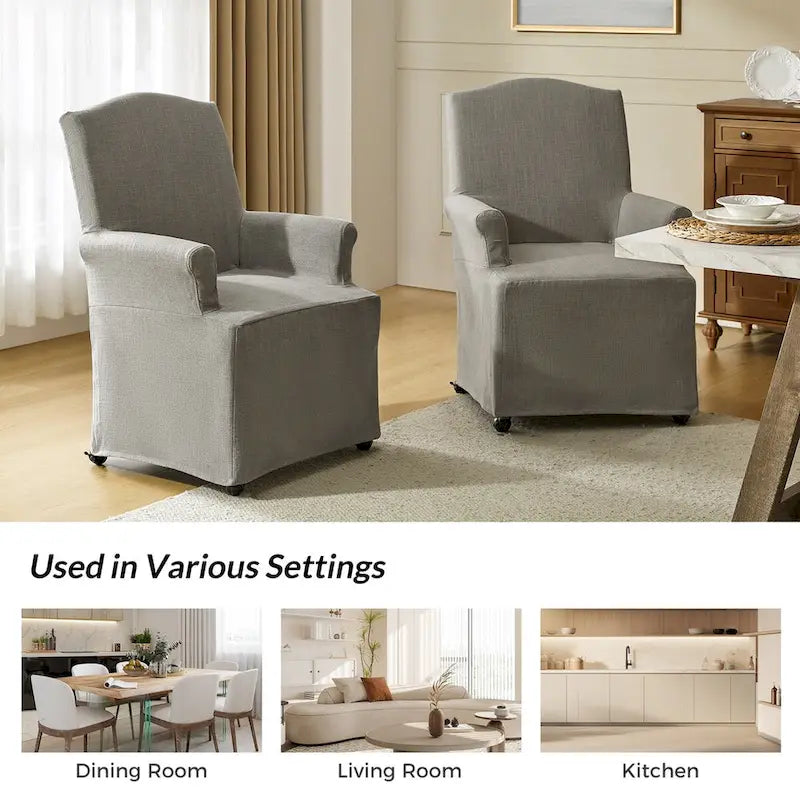 Alethea Upholstered Slipcover Arm Dining Chair with Soild Wood Legs Set of 2 by HULALA HOME 26