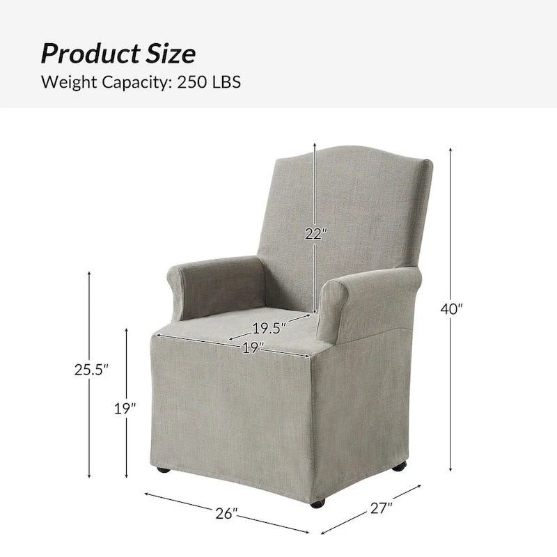 Alethea Upholstered Slipcover Arm Dining Chair with Soild Wood Legs Set of 2 by HULALA HOME 27