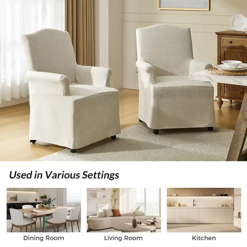 Alethea Upholstered Slipcover Arm Dining Chair with Soild Wood Legs Set of 2 by HULALA HOME 31
