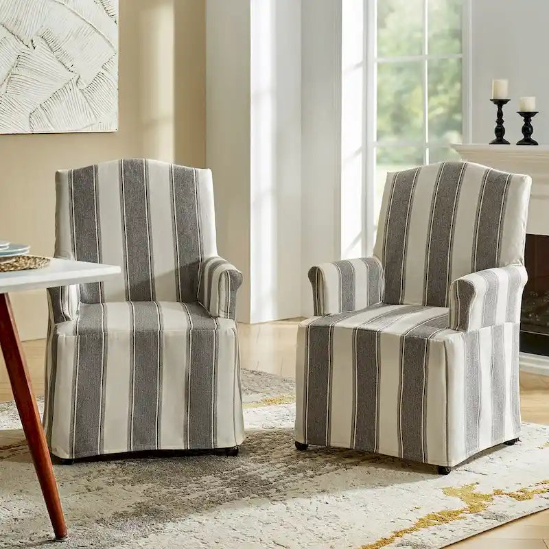 Alethea Upholstered Slipcover Arm Dining Chair with Soild Wood Legs Set of 2 by HULALA HOME 33