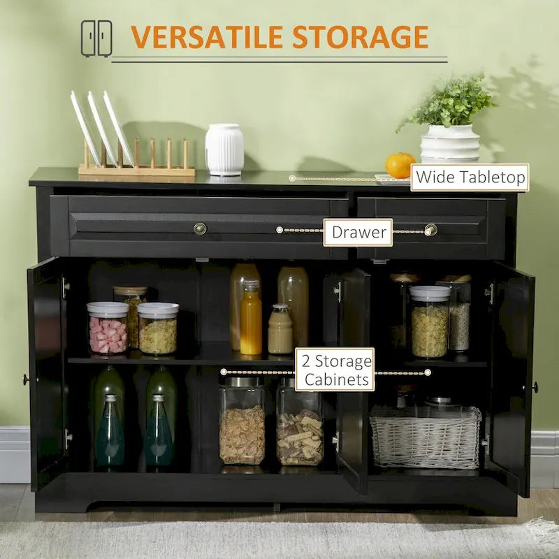 Sideboard Buffet Cabinet, Modern Kitchen Cabinet with 2 Drawers and Adjustable Shelves, Coffee Bar Cabinet 4