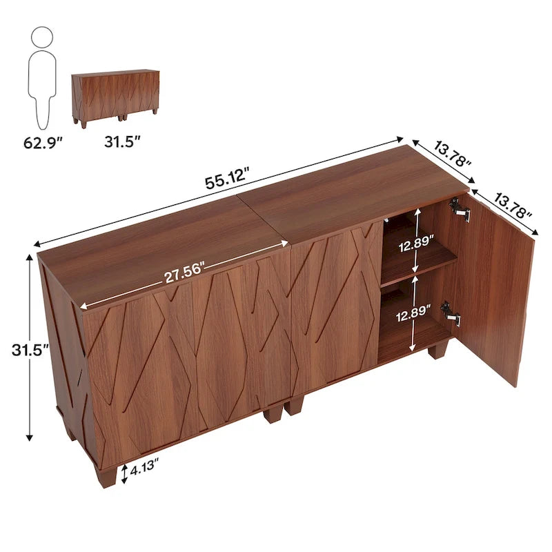 Credenza da 55 pollici con ripiani regolabili per cucina o sala da pranzo 3