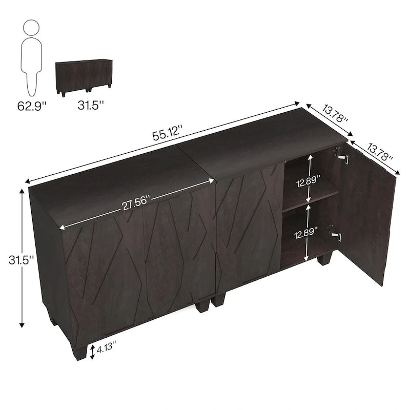 Credenza da 55 pollici con ripiani regolabili per cucina o sala da pranzo 14