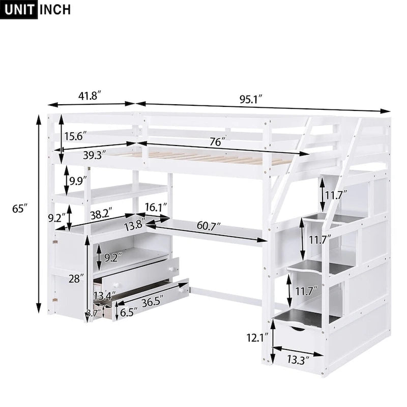 Merax Loft Bed with Desk and Shelves 5