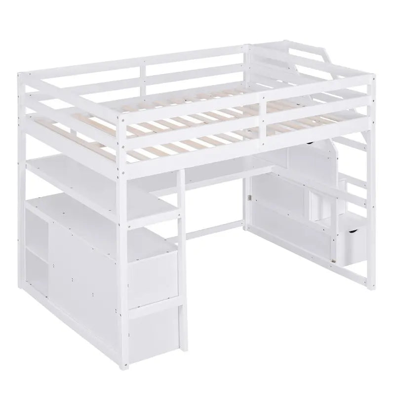 Merax Loft Bed with Desk and Shelves 16