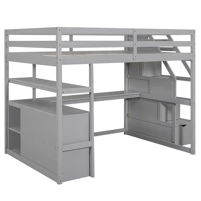 Merax Loft Bed with Desk and Shelves 20