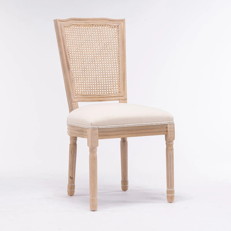 Solid Wood Frame Antique Painting Square Rattan Back Dining Chair Set of 2 3