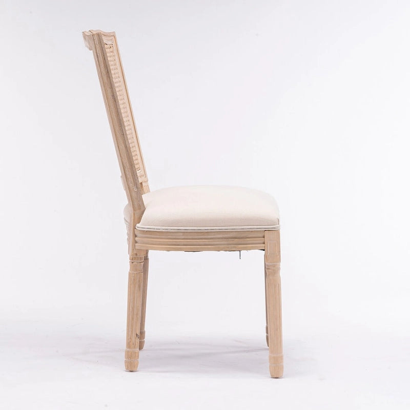 Solid Wood Frame Antique Painting Square Rattan Back Dining Chair Set of 2 4