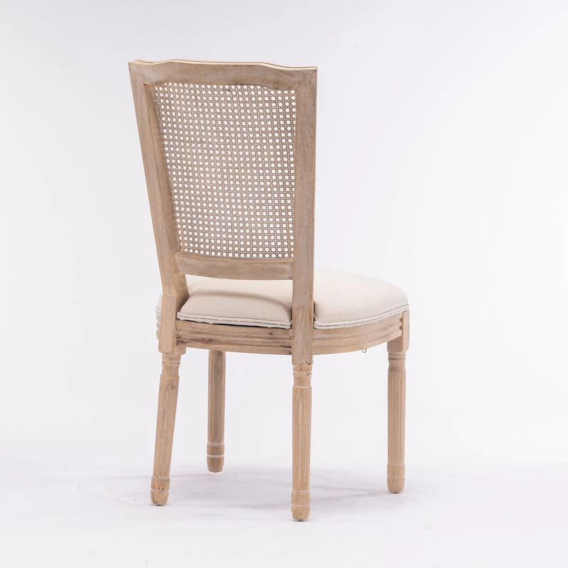 Solid Wood Frame Antique Painting Square Rattan Back Dining Chair Set of 2 5