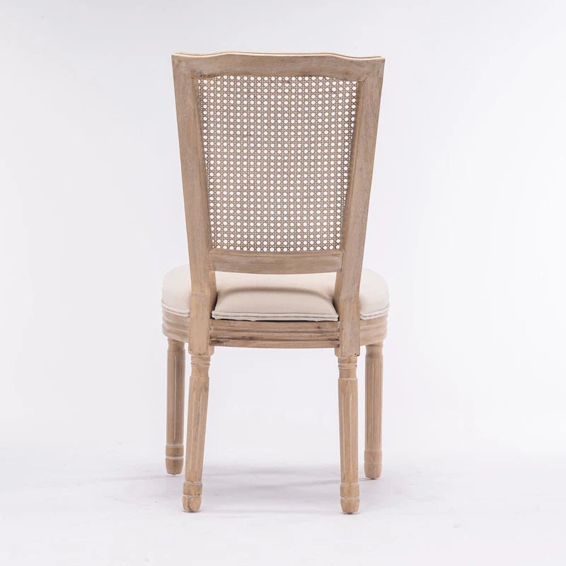 Solid Wood Frame Antique Painting Square Rattan Back Dining Chair Set of 2 6