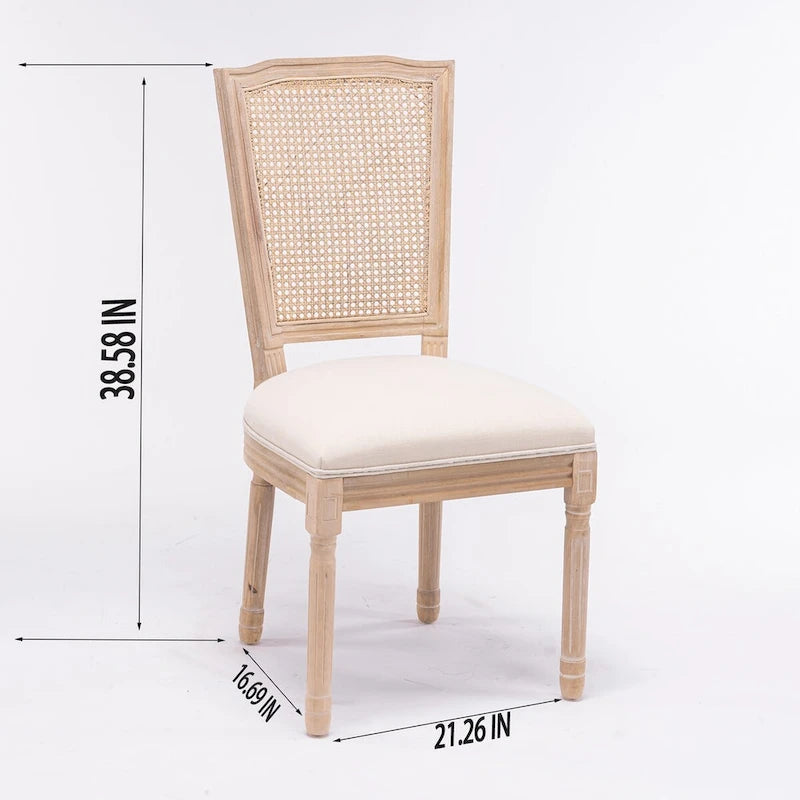 Solid Wood Frame Antique Painting Square Rattan Back Dining Chair Set of 2 7