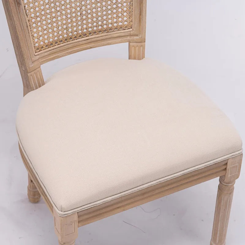 Solid Wood Frame Antique Painting Square Rattan Back Dining Chair Set of 2 8