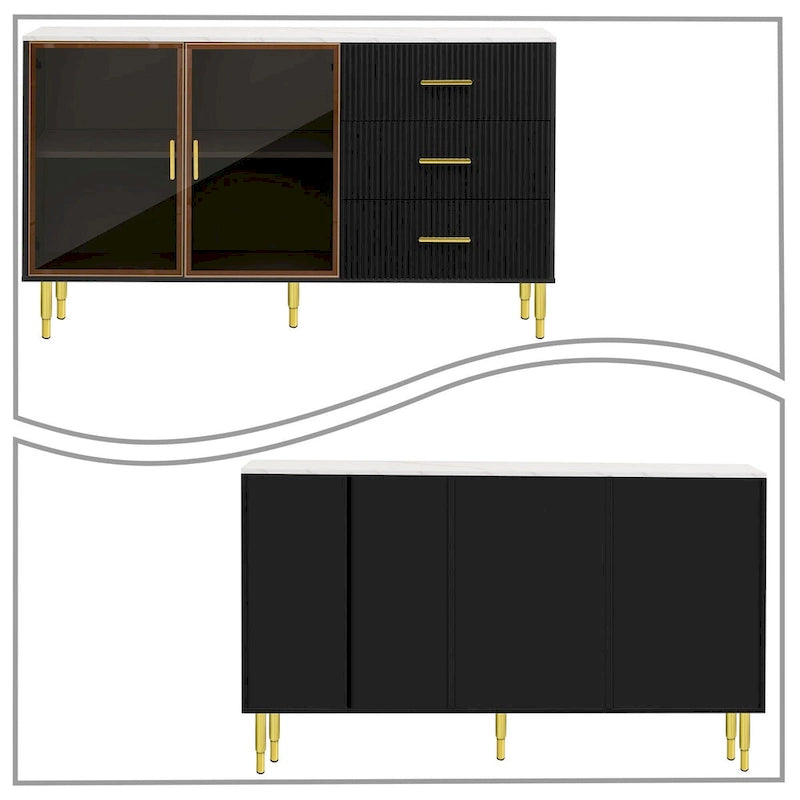 Modern Stylish Wooden Sideboard with 2 Amber-yellow Tempered Glass Doors