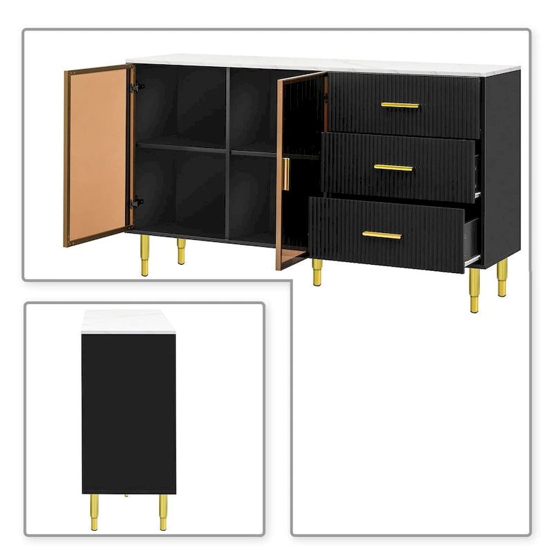 Modern Stylish Wooden Sideboard with 2 Amber-yellow Tempered Glass Doors 3