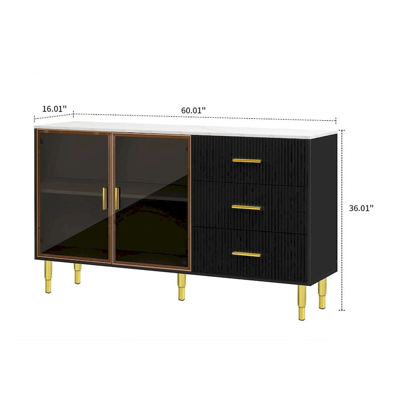Modern Stylish Wooden Sideboard with 2 Amber-yellow Tempered Glass Doors 4