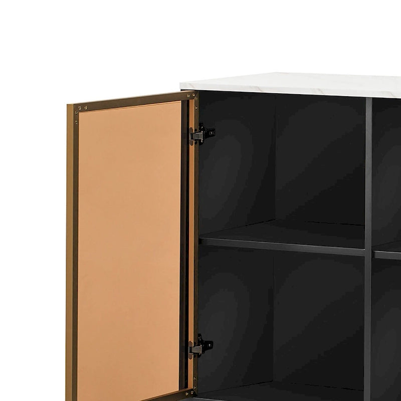 Modern Stylish Wooden Sideboard with 2 Amber-yellow Tempered Glass Doors 6