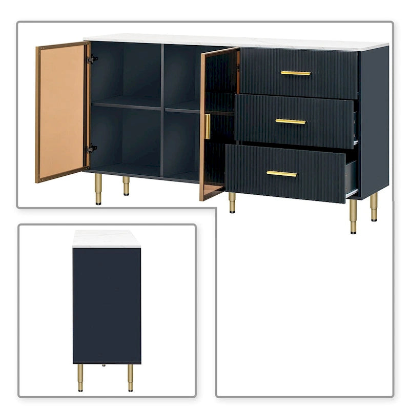 Modern Stylish Wooden Sideboard with 2 Amber-yellow Tempered Glass Doors 10