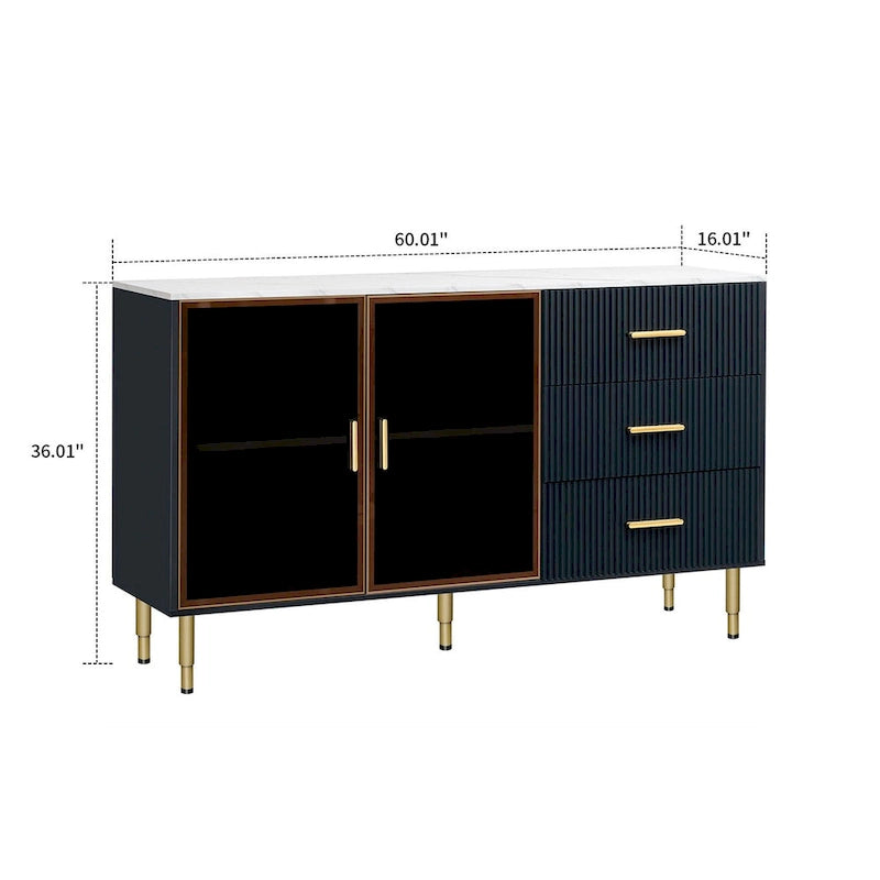 Modern Stylish Wooden Sideboard with 2 Amber-yellow Tempered Glass Doors 11