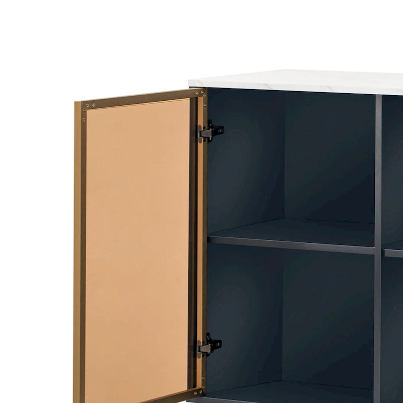 Modern Stylish Wooden Sideboard with 2 Amber-yellow Tempered Glass Doors 14