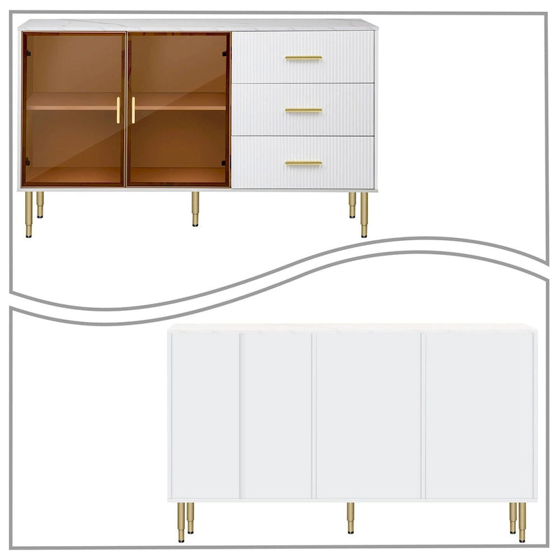 Modern Stylish Wooden Sideboard with 2 Amber-yellow Tempered Glass Doors 16