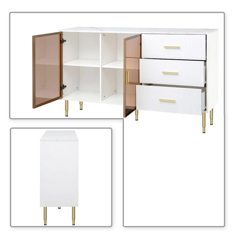 Modern Stylish Wooden Sideboard with 2 Amber-yellow Tempered Glass Doors 17