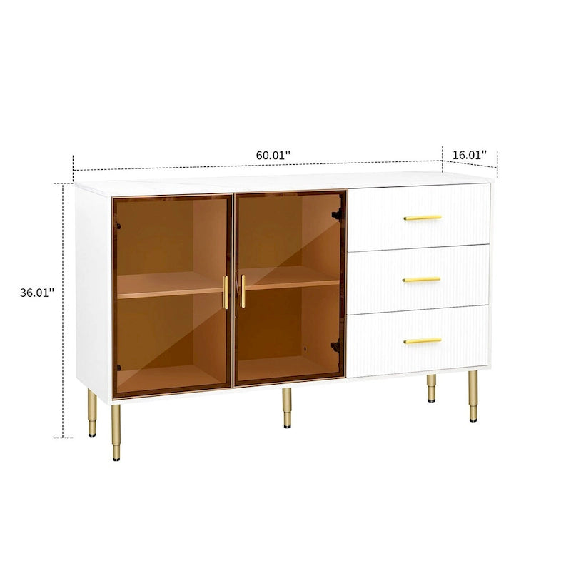 Modern Stylish Wooden Sideboard with 2 Amber-yellow Tempered Glass Doors 18