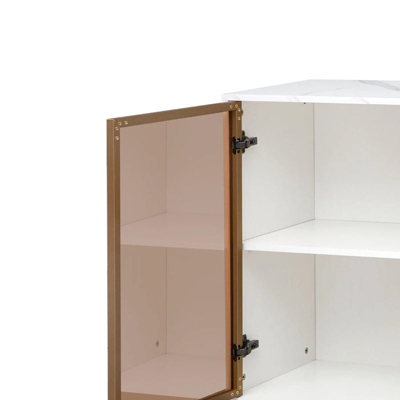 Modern Stylish Wooden Sideboard with 2 Amber-yellow Tempered Glass Doors 21