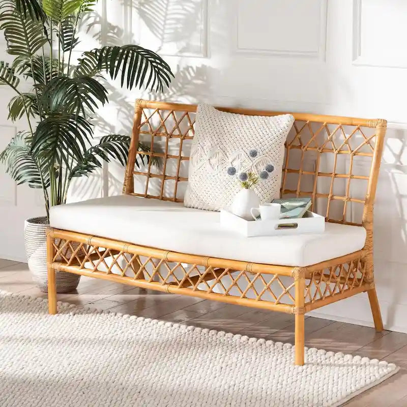 Capella Modern Bohemian Honey Rattan Dining Bench 9