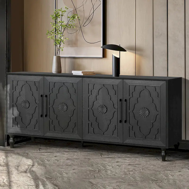 Carved Flower Door Large Storage Cabinet Sideboard Buffet 32