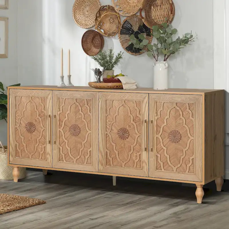 Carved Flower Door Large Storage Cabinet Sideboard Buffet 33