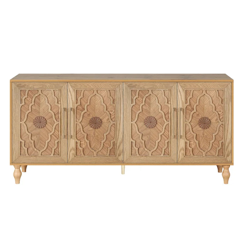 Carved Flower Door Large Storage Cabinet Sideboard Buffet 4