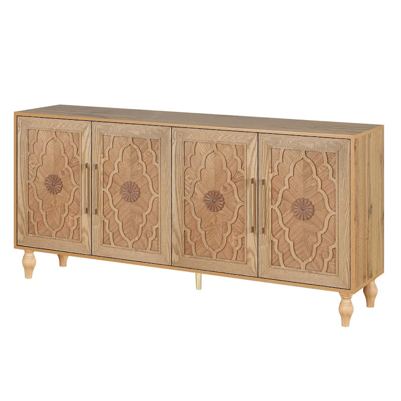 Carved Flower Door Large Storage Cabinet Sideboard Buffet 5