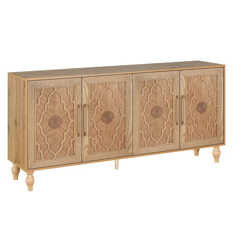 Carved Flower Door Large Storage Cabinet Sideboard Buffet 8