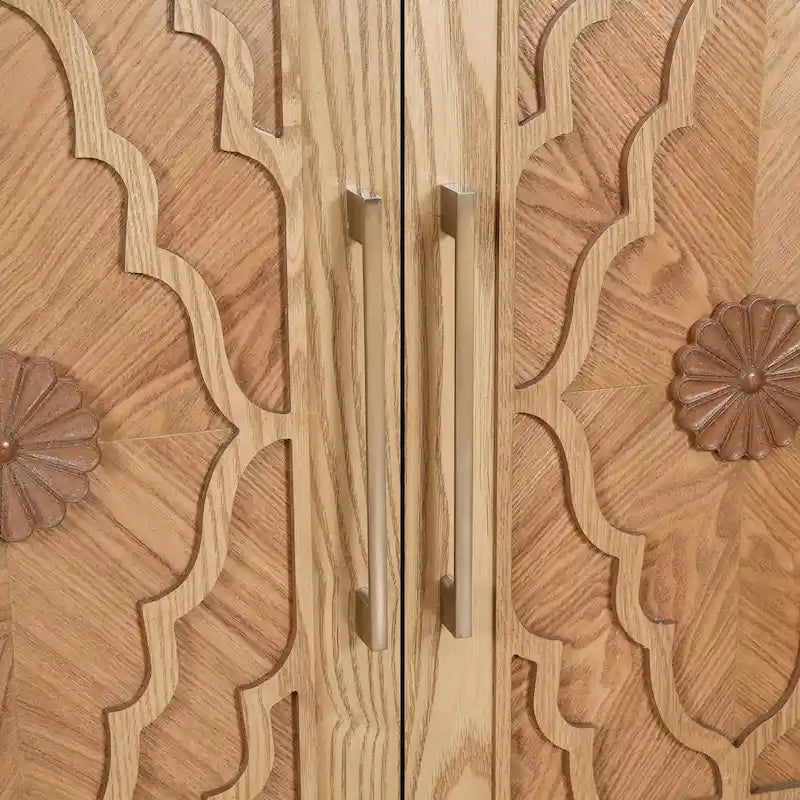 Carved Flower Door Large Storage Cabinet Sideboard Buffet 11