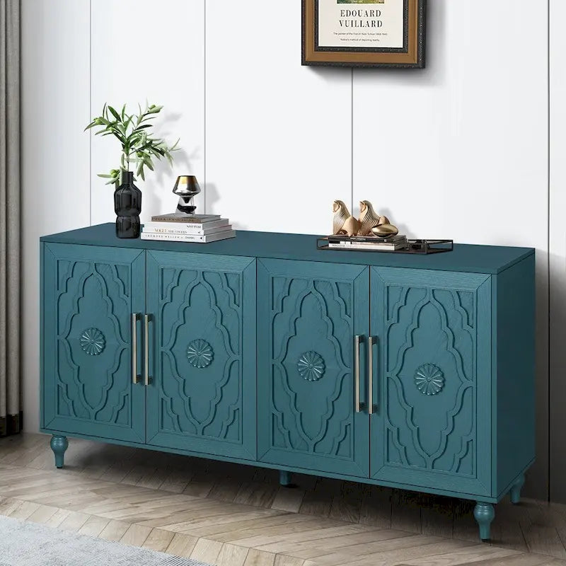 Carved Flower Door Large Storage Cabinet Sideboard Buffet 15
