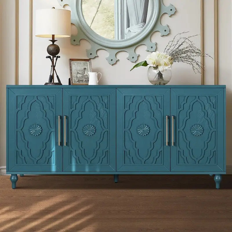 Carved Flower Door Large Storage Cabinet Sideboard Buffet 16