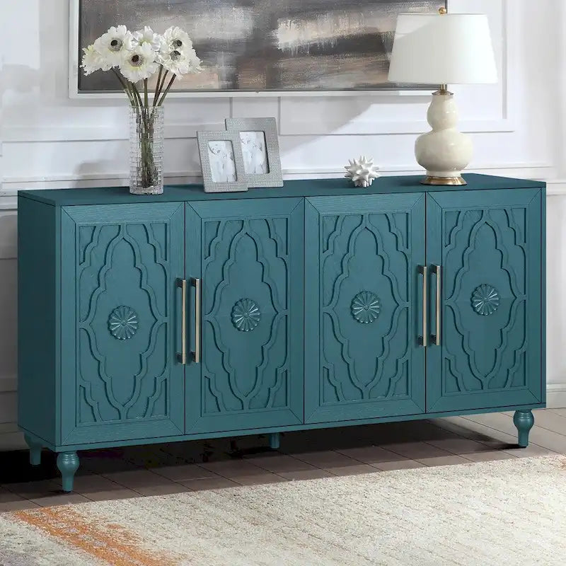 Carved Flower Door Large Storage Cabinet Sideboard Buffet 17