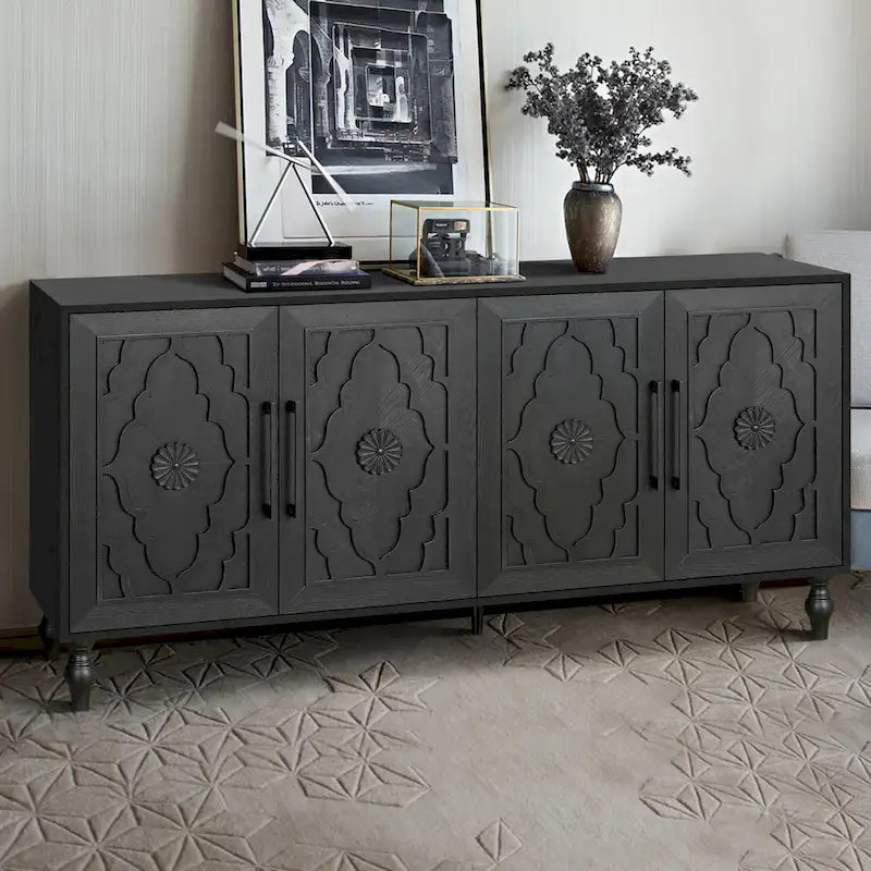 Carved Flower Door Large Storage Cabinet Sideboard Buffet 27