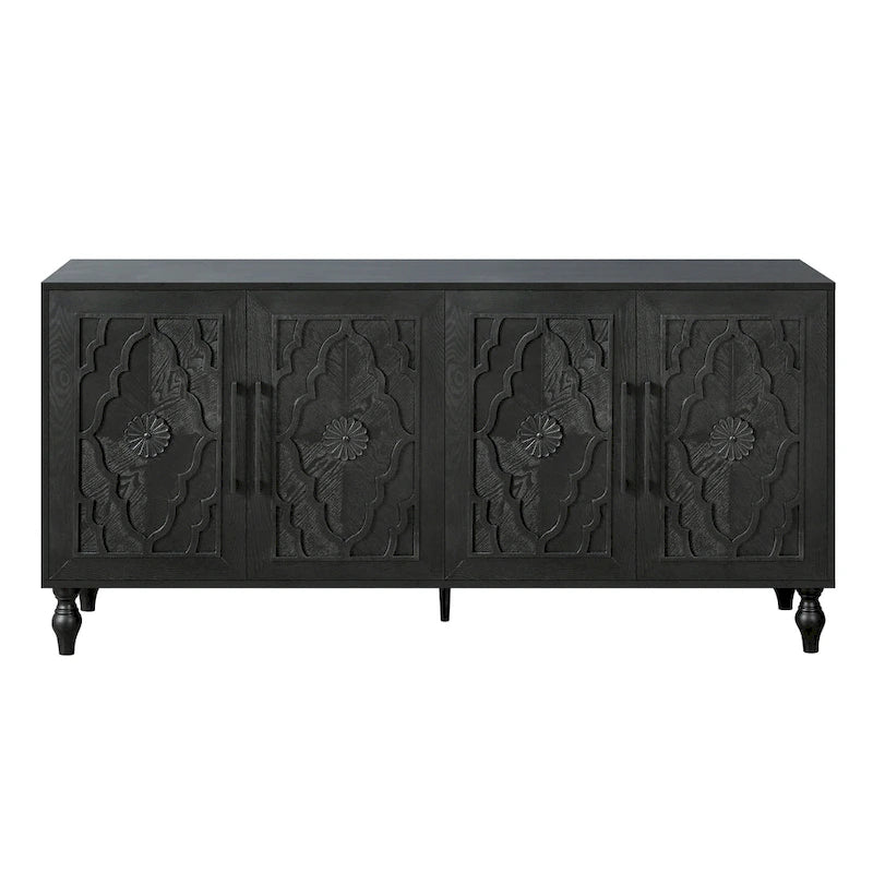Carved Flower Door Large Storage Cabinet Sideboard Buffet 29