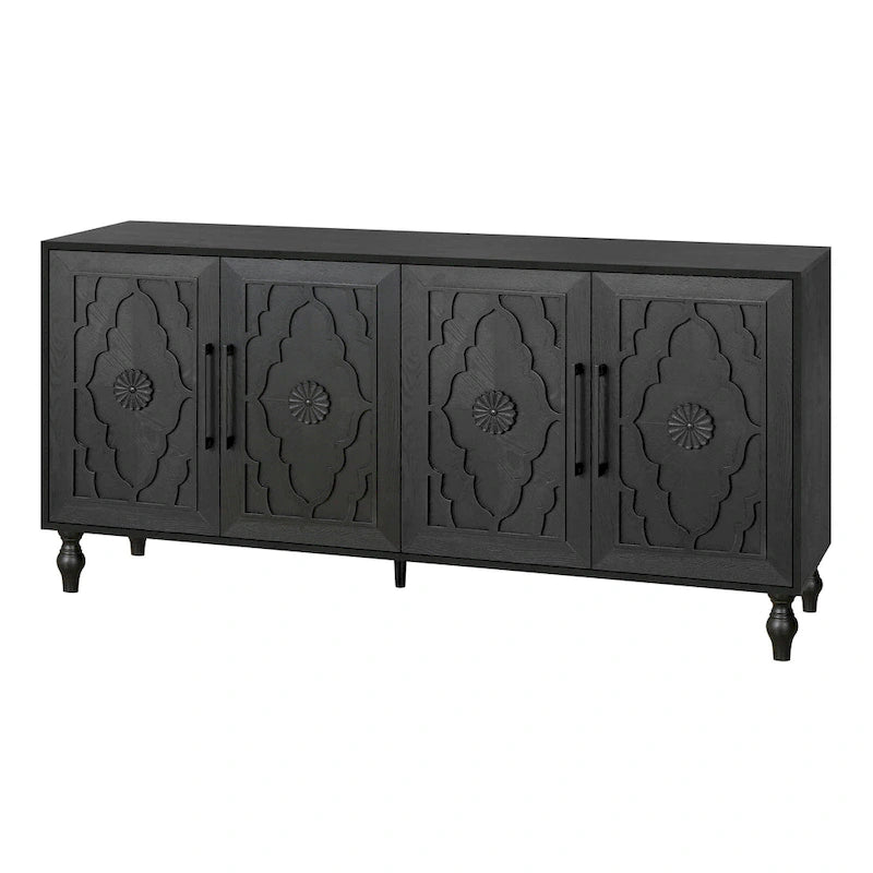 Carved Flower Door Large Storage Cabinet Sideboard Buffet 31