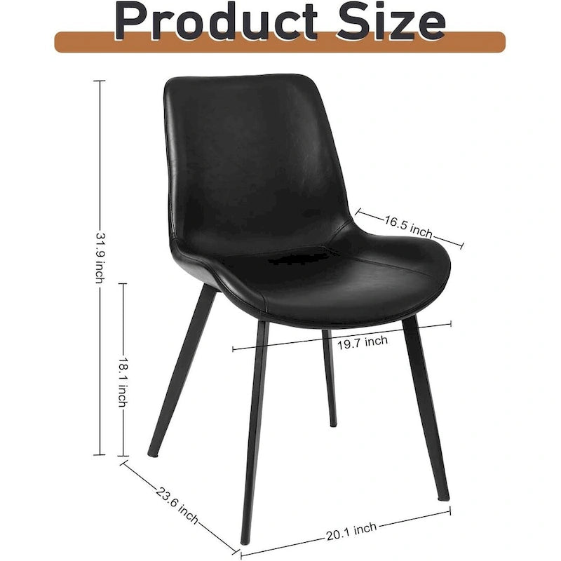 CangLong Mid Century Dining Chairs with Soft PU Leather Cushion Seat&Metal Legs,Set of 2,Black 3