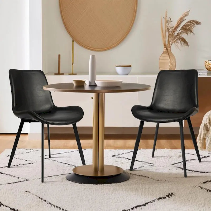 CangLong Mid Century Dining Chairs with Soft PU Leather Cushion Seat&Metal Legs,Set of 2,Black 4